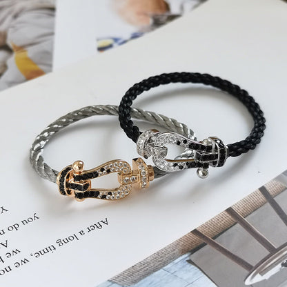 [Panda Jewelry]FORCE LARGE HORSESHOE BLACK WHITE DIAMOND BRACELET ROSE GOLD