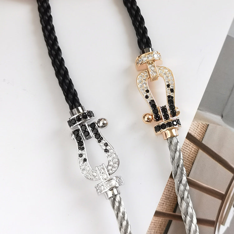 [Panda Jewelry]FORCE LARGE HORSESHOE BLACK WHITE DIAMOND BRACELET SILVER