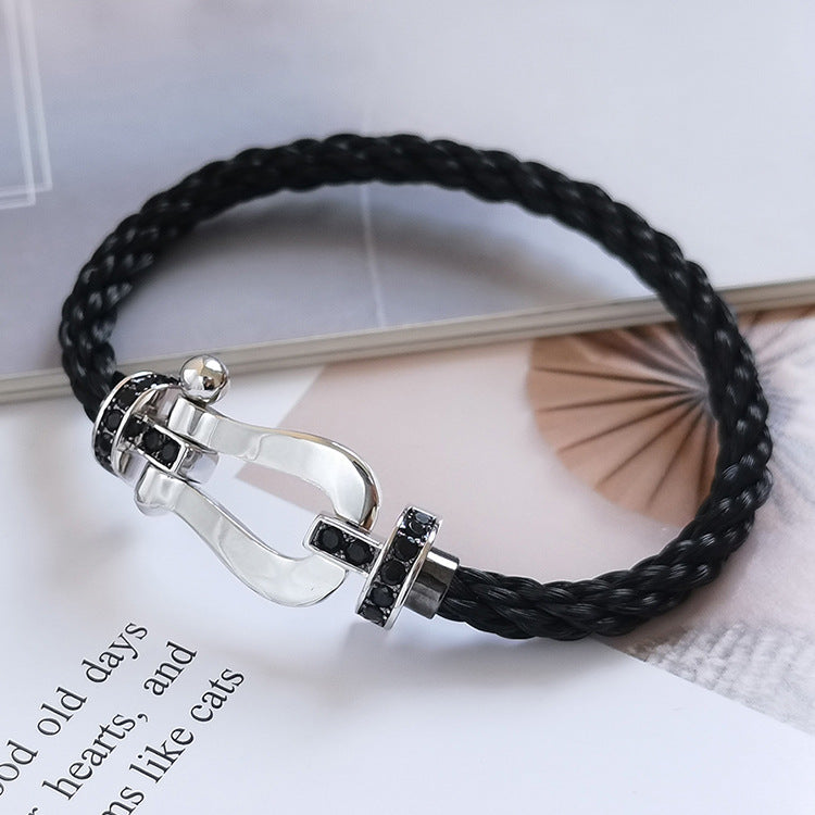 [Panda Jewelry]FORCE LARGE HORSESHOE BLACK DIAMOND BRACELET SILVER