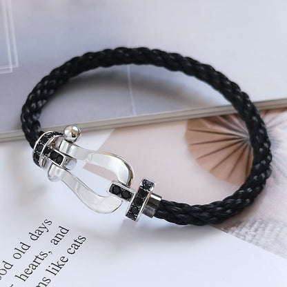 [Panda Jewelry]FORCE LARGE HORSESHOE BLACK DIAMOND BRACELET SILVER