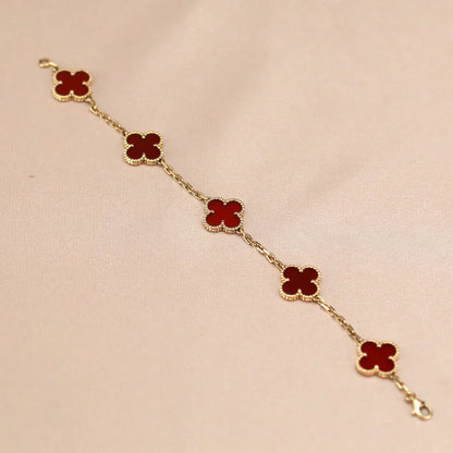 [Panda Jewelry] CLOVER 5 MOTIF RED CORNELIAN BRACELET COLLECTION