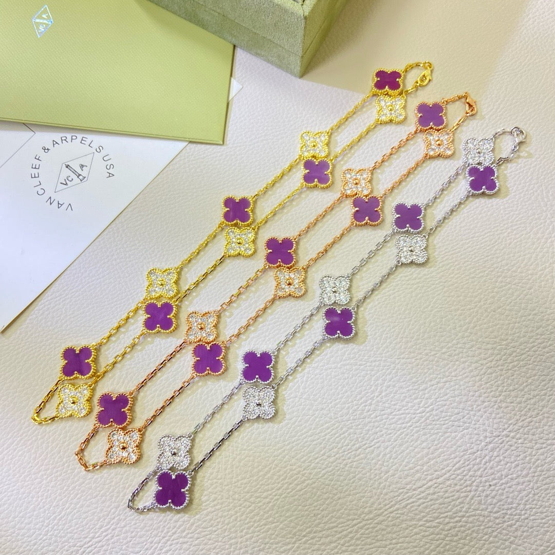 [Panda Jewelry Jewelry]CLOVER 10 MOTIFS  PURPLE VIOLET DIAMOND NECKLACE