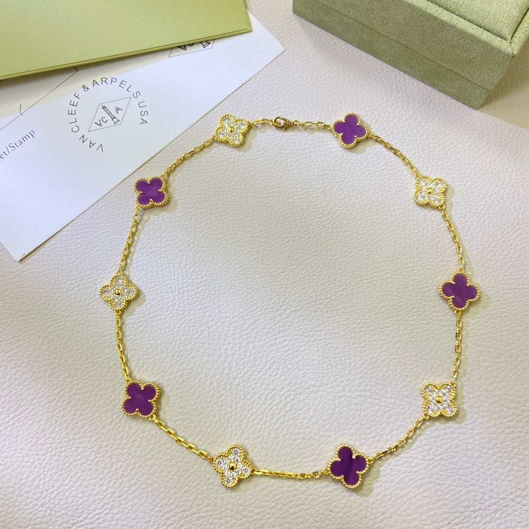 [Panda Jewelry Jewelry]CLOVER 10 MOTIFS  PURPLE VIOLET DIAMOND NECKLACE