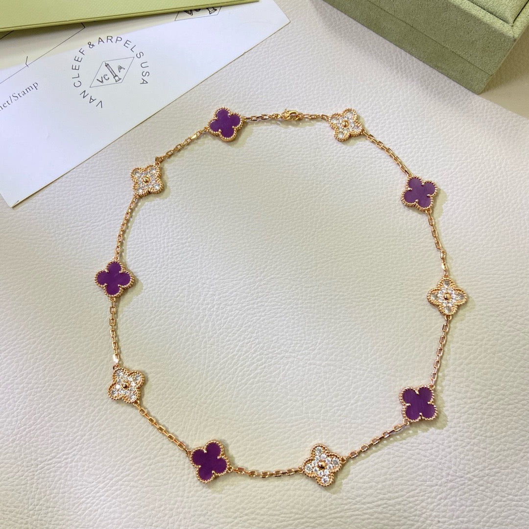 [Panda Jewelry Jewelry]CLOVER 10 MOTIFS  PURPLE VIOLET DIAMOND NECKLACE