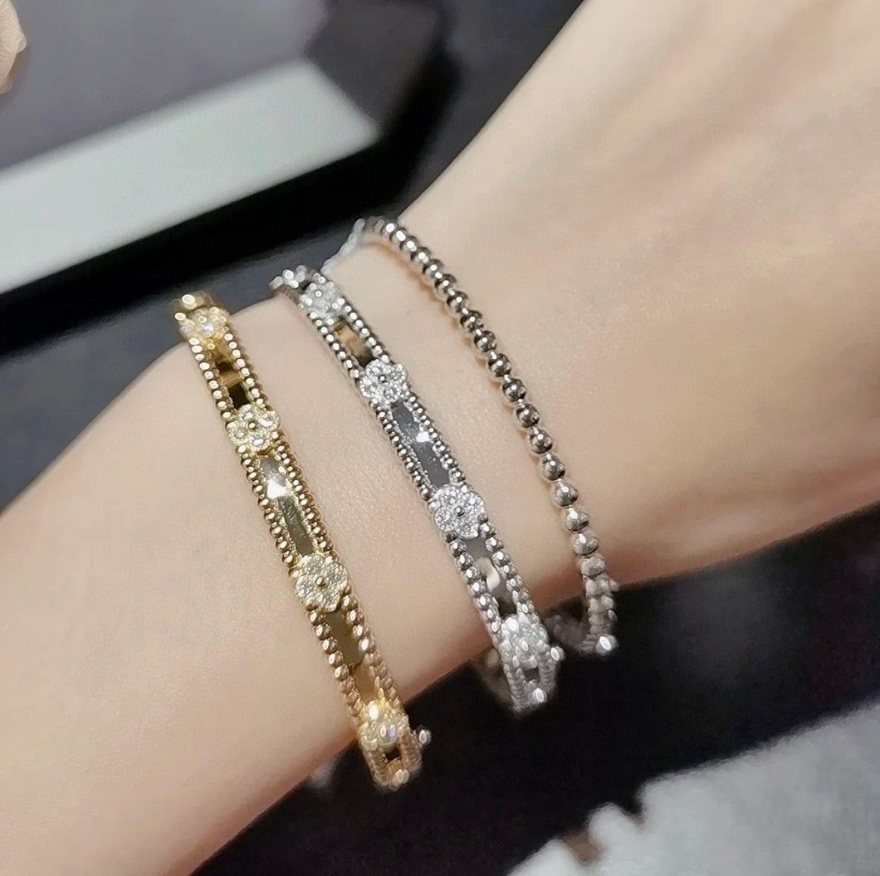 [Panda Jewelry]CLOVER BRACELET 4MM DIAMONDS