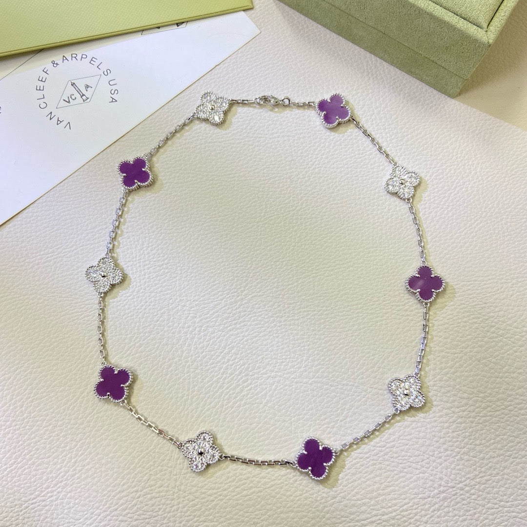 [Panda Jewelry Jewelry]CLOVER 10 MOTIFS  PURPLE VIOLET DIAMOND NECKLACE