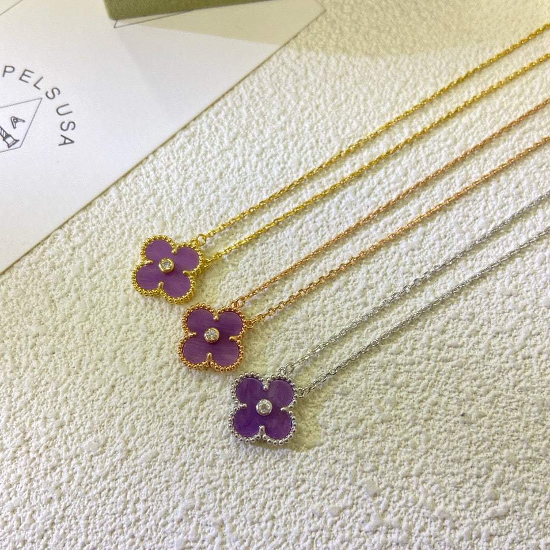 [Panda Jewelry Jewelry]CLOVER 15MM DIAMOND  PURPLE VIOLET NECKLACE