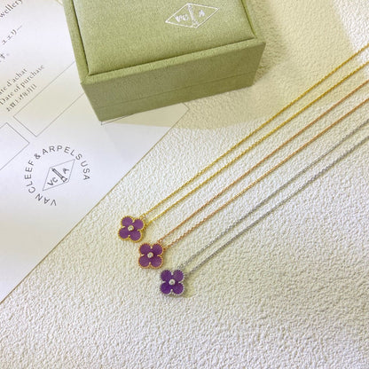 [Panda Jewelry Jewelry]CLOVER 15MM DIAMOND  PURPLE VIOLET NECKLACE