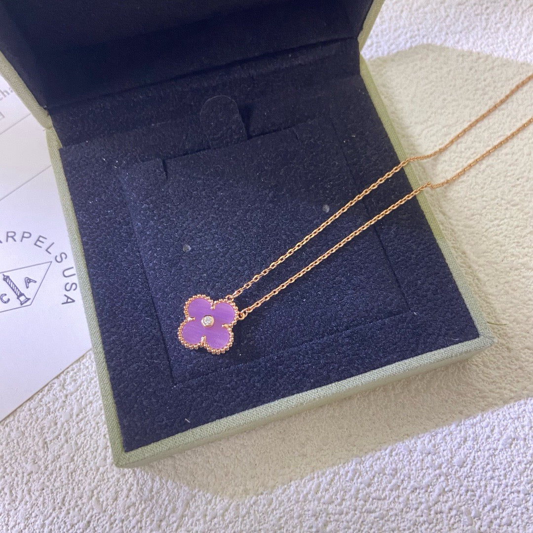 [Panda Jewelry Jewelry]CLOVER 15MM DIAMOND  PURPLE VIOLET NECKLACE