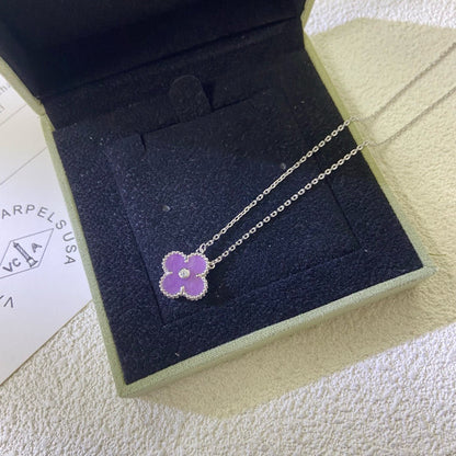 [Panda Jewelry Jewelry]CLOVER 15MM DIAMOND  PURPLE VIOLET NECKLACE