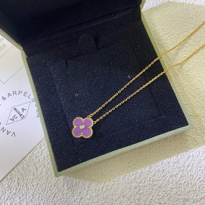 [Panda Jewelry Jewelry]CLOVER 15MM DIAMOND  PURPLE VIOLET NECKLACE