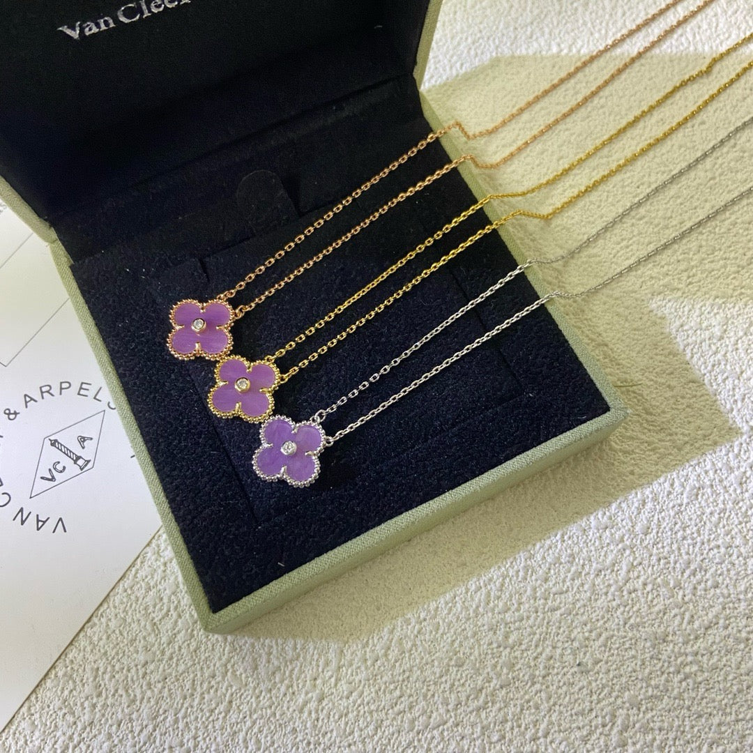 [Panda Jewelry Jewelry]CLOVER 15MM DIAMOND  PURPLE VIOLET NECKLACE
