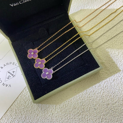 [Panda Jewelry Jewelry]CLOVER 15MM DIAMOND  PURPLE VIOLET NECKLACE