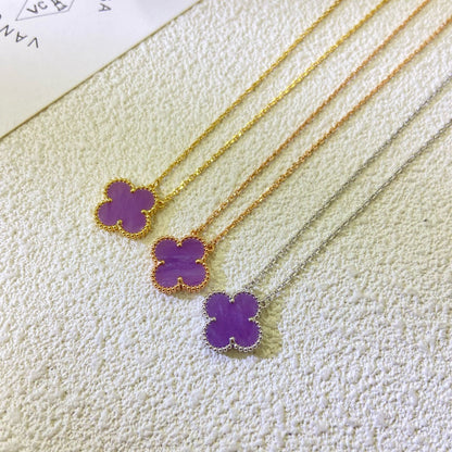 [Panda Jewelry Jewelry]CLOVER 15MM  PURPLE VIOLET NECKLACE