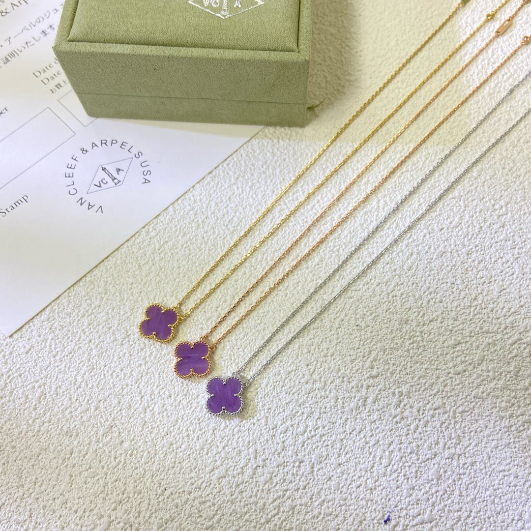 [Panda Jewelry Jewelry]CLOVER 15MM  PURPLE VIOLET NECKLACE