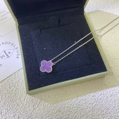 [Panda Jewelry Jewelry]CLOVER 15MM  PURPLE VIOLET NECKLACE