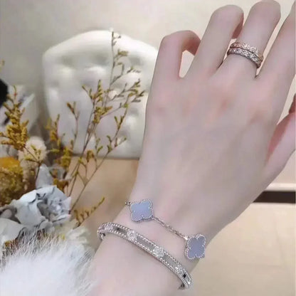 [Panda Jewelry] CLOVER 5 MOTIF PURPLE CHALCEDONY BRACELET COLLECTION