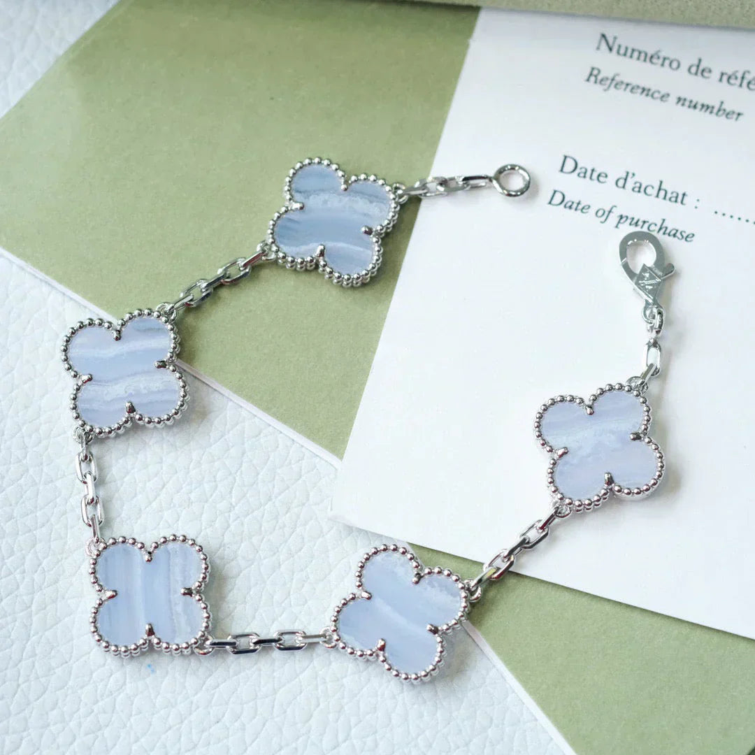[Panda Jewelry] CLOVER 5 MOTIF PURPLE CHALCEDONY BRACELET COLLECTION