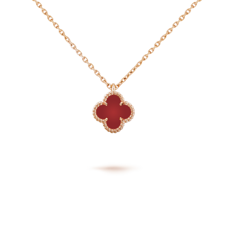 [Panda Jewelry]CLOVER MINI 9.5MM WHITE CARNELIANS NECKLACE