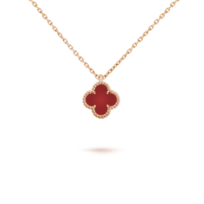 [Panda Jewelry]CLOVER MINI 9.5MM WHITE CARNELIANS NECKLACE