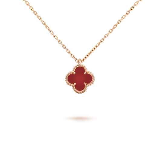 [Panda Jewelry]CLOVER MINI 9.5MM WHITE CARNELIANS NECKLACE