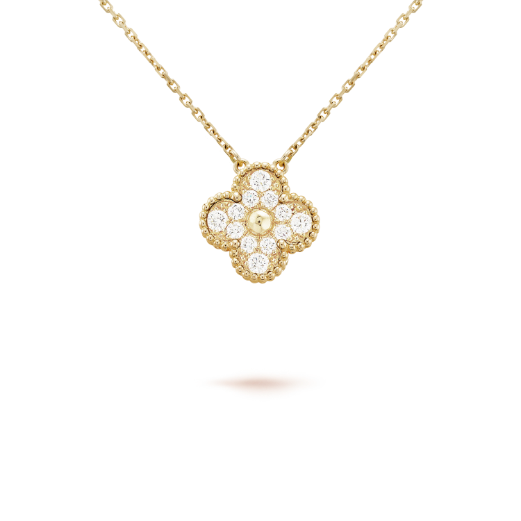 [Panda Jewelry]CLOVER 15MM DIAMOND SINGLE FLOWER NECKLACE