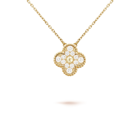 [Panda Jewelry]CLOVER 15MM DIAMOND SINGLE FLOWER NECKLACE
