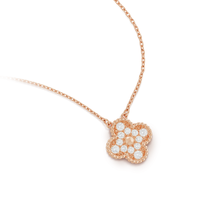 [Panda Jewelry]CLOVER 15MM DIAMOND SINGLE FLOWER NECKLACE