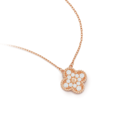 [Panda Jewelry]CLOVER 15MM DIAMOND SINGLE FLOWER NECKLACE
