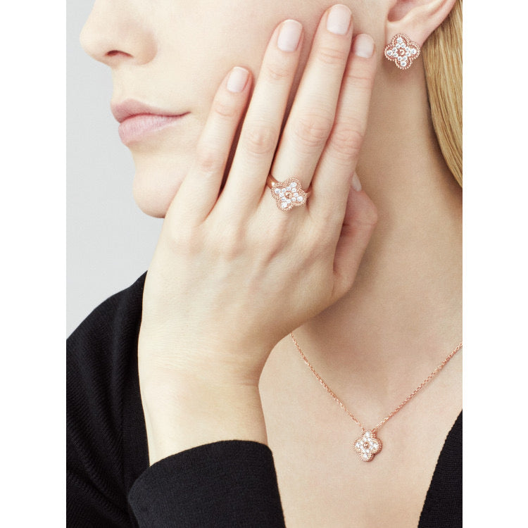 [Panda Jewelry]CLOVER 15MM DIAMOND SINGLE FLOWER NECKLACE
