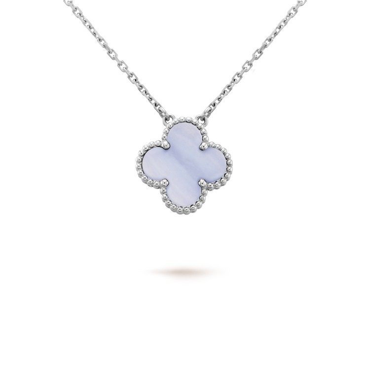 [Panda Jewelry]CLOVER 15MM BLUE CHALCEDONY NECKLACE SILVER