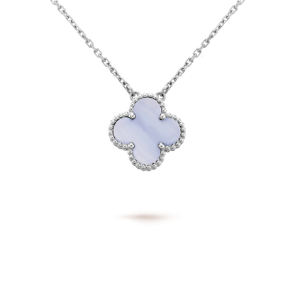 [Panda Jewelry]CLOVER 15MM BLUE CHALCEDONY NECKLACE SILVER