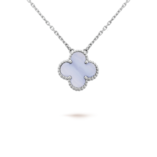 [Panda Jewelry]CLOVER 15MM BLUE CHALCEDONY NECKLACE SILVER