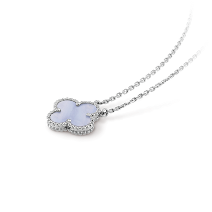[Panda Jewelry]CLOVER 15MM BLUE CHALCEDONY NECKLACE SILVER