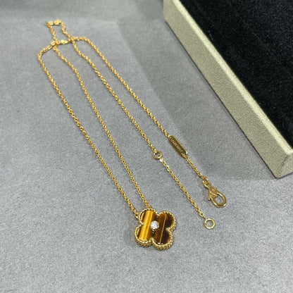 [Panda Jewelry]CLOVER 15MM DIAMOND AND YELLOW TIGER'S EYE AGATE necklace