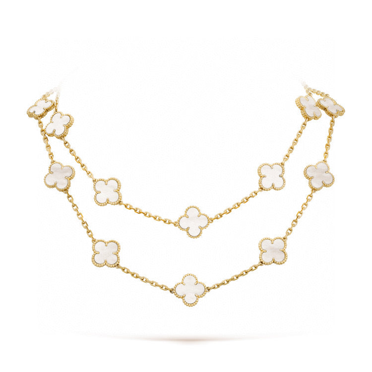 [Panda Jewelry]CLOVER 20 MOTIFS WHITE MOP NECKLACE