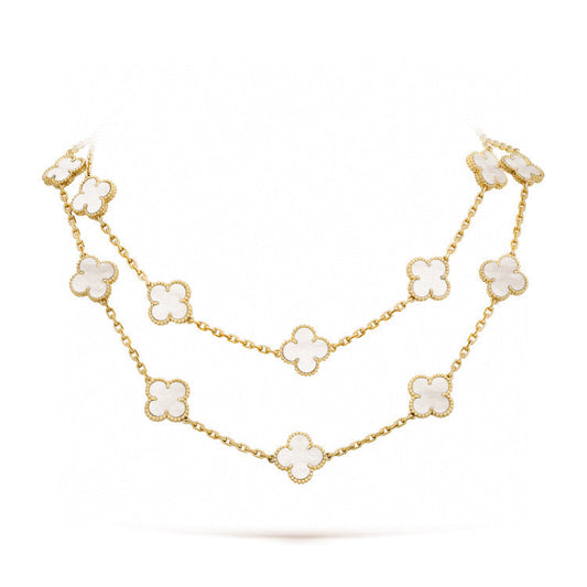 [Panda Jewelry]CLOVER 20 MOTIFS WHITE MOP NECKLACE