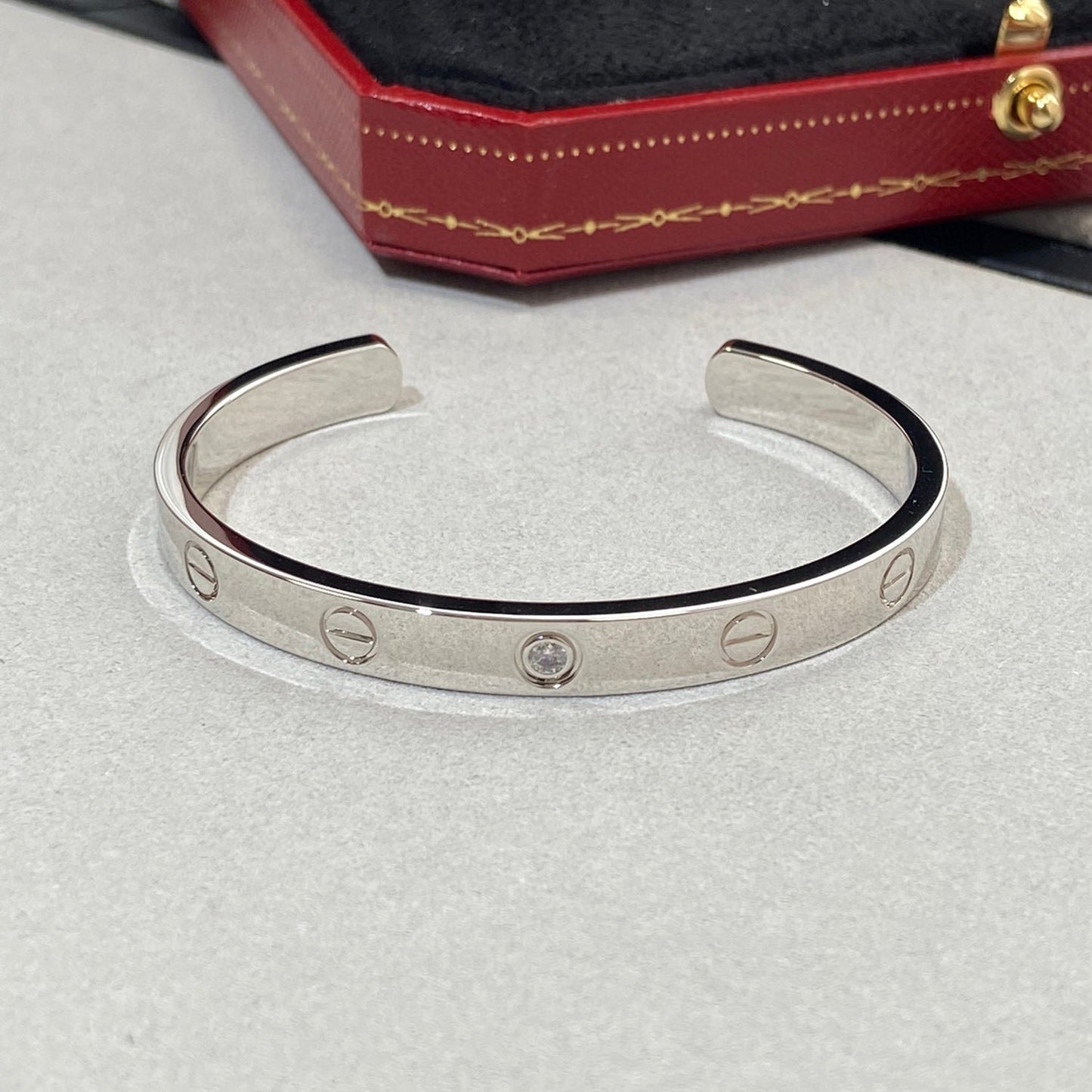 [Panda Jewelry]LOVE BRACELET 6.1MM 1 DIAMOND OPEN CUFF