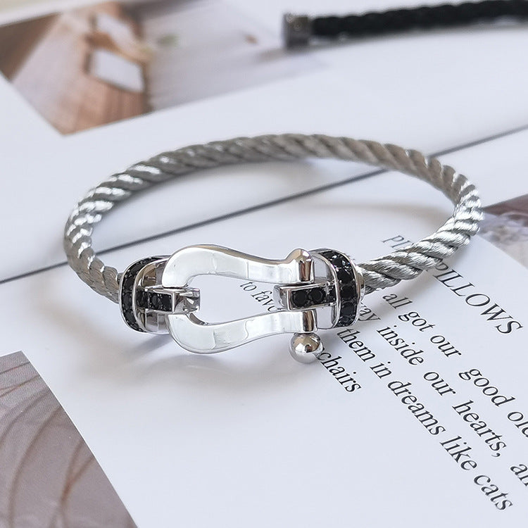 [Panda Jewelry]FORCE LARGE HORSESHOE BLACK DIAMOND BRACELET SILVER