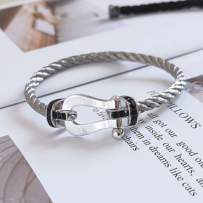 [Panda Jewelry]FORCE LARGE HORSESHOE BLACK DIAMOND BRACELET SILVER