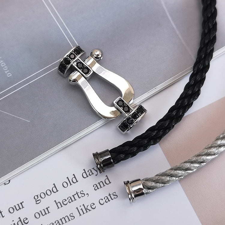 [Panda Jewelry]FORCE LARGE HORSESHOE BLACK DIAMOND BRACELET SILVER