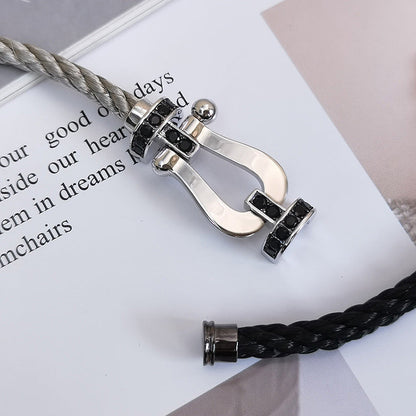 [Panda Jewelry]FORCE LARGE HORSESHOE BLACK DIAMOND BRACELET SILVER