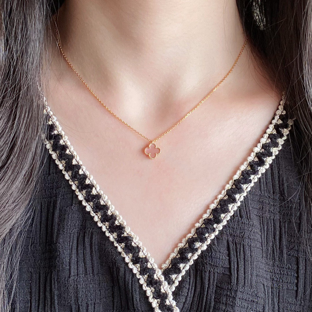 [Panda Jewelry]CLOVER 15MM PINK MOTHER-OF-PEARL SINGLE FLOWER NECKLACE