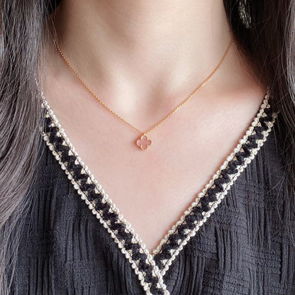 [Panda Jewelry]CLOVER 15MM PINK MOTHER-OF-PEARL SINGLE FLOWER NECKLACE