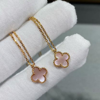 [Panda Jewelry]CLOVER 15MM PINK MOTHER-OF-PEARL SINGLE FLOWER NECKLACE
