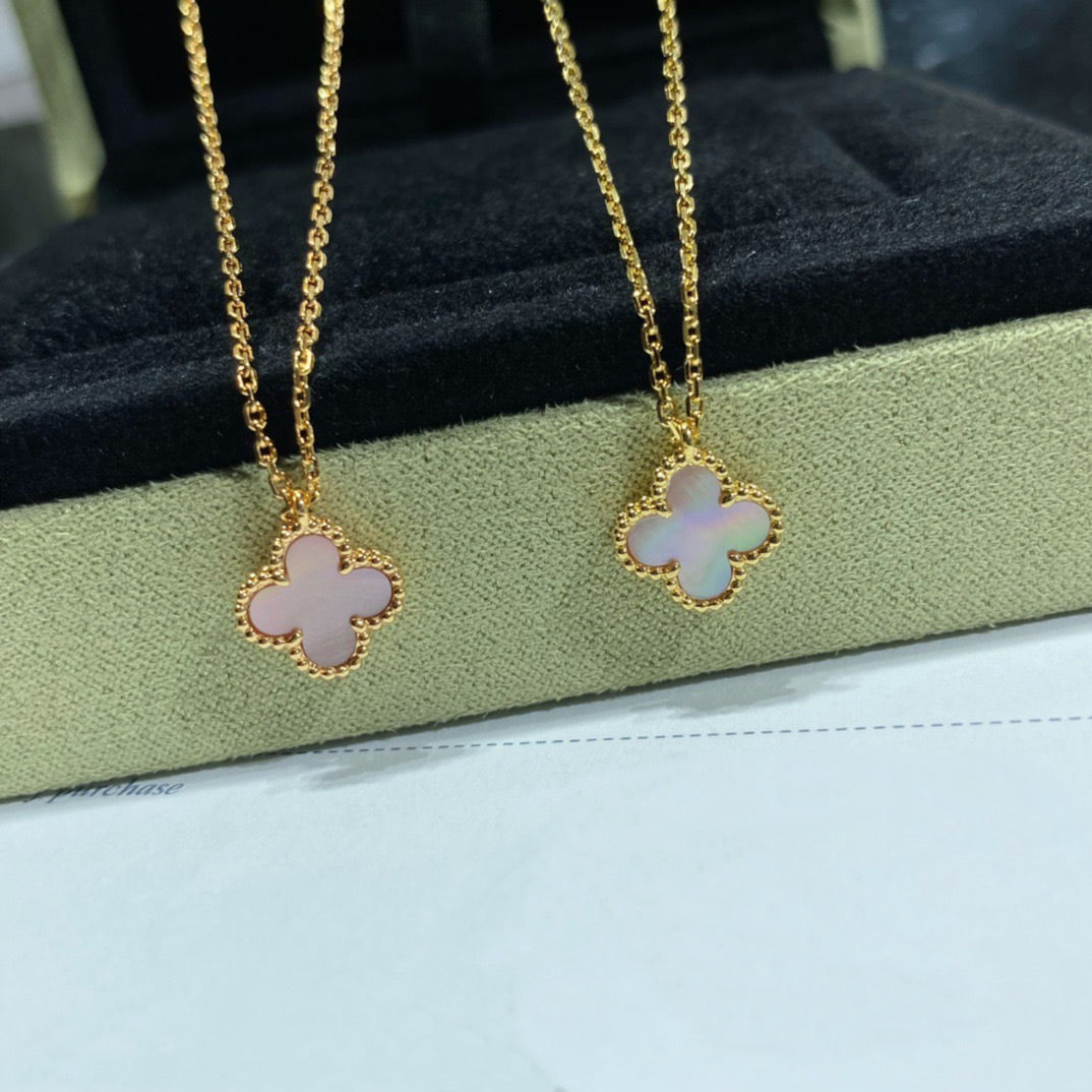 [Panda Jewelry]CLOVER 15MM PINK MOTHER-OF-PEARL SINGLE FLOWER NECKLACE