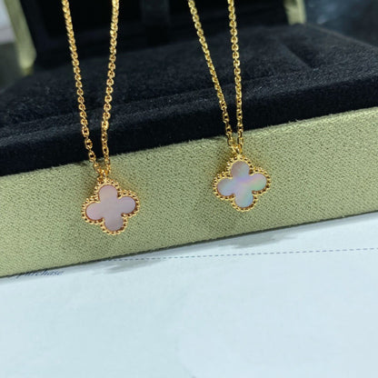 [Panda Jewelry]CLOVER 15MM PINK MOTHER-OF-PEARL SINGLE FLOWER NECKLACE