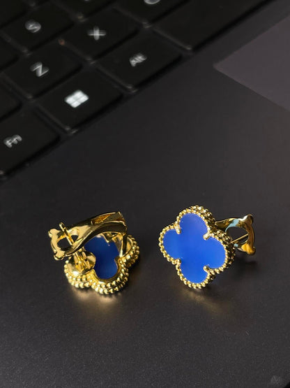 [Panda Jewelry] CLOVER LARGE (20mm) 1 MOTIFS BLUE MOP STUD EARRINGS