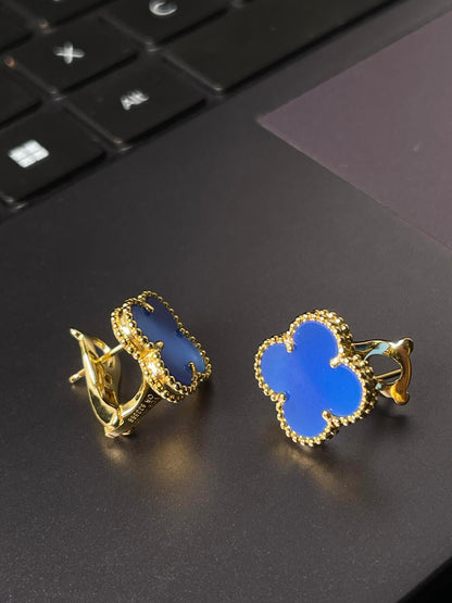 [Panda Jewelry] CLOVER LARGE (20mm) 1 MOTIFS BLUE MOP STUD EARRINGS