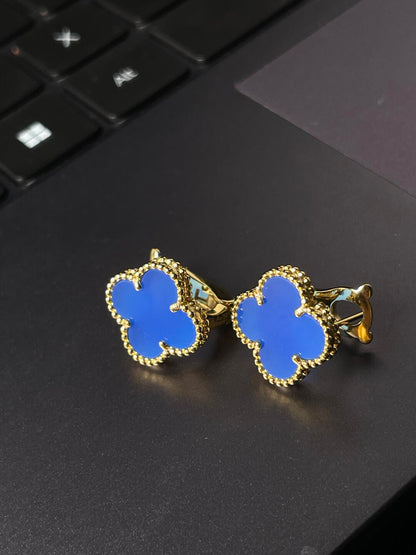 [Panda Jewelry] CLOVER LARGE (20mm) 1 MOTIFS BLUE MOP STUD EARRINGS